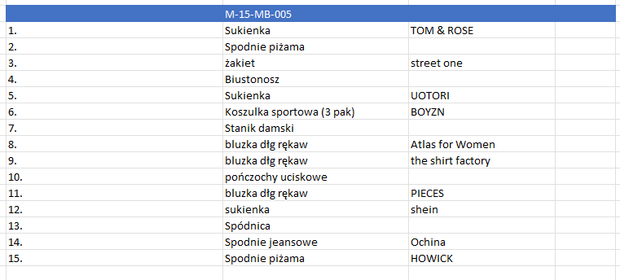 Hurt ubrań bez metek – box 15 sztuk odzieży używanej mix kategorii A/B/C